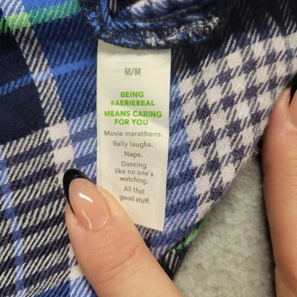 Aerie Womens Size M Blue‎ Plaid Button Front Flannel Cabincore Cozycore Campcore - Picture 6 of 9
